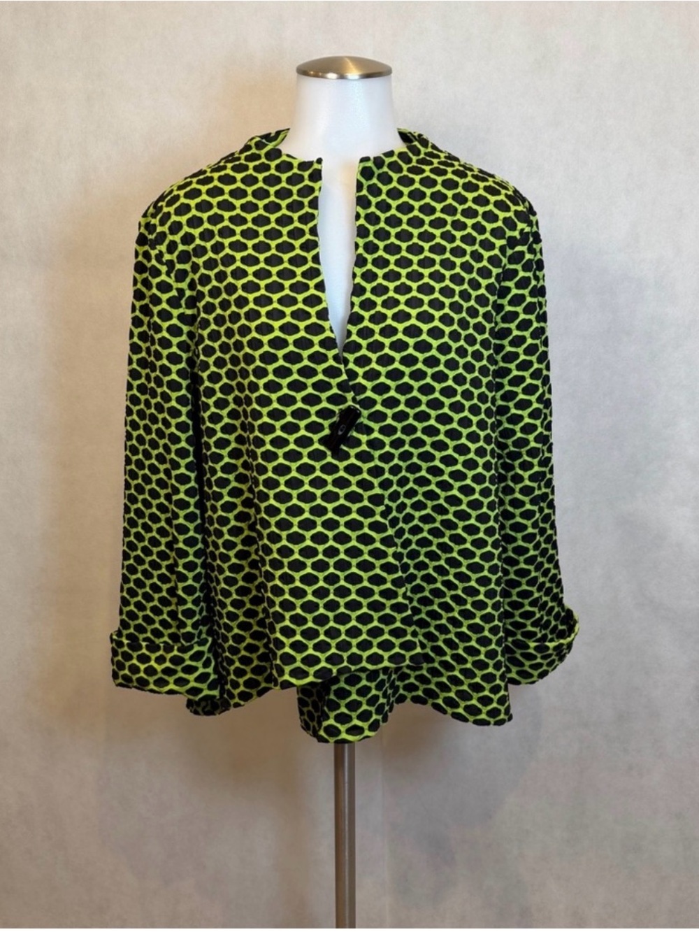 Joseph Ribkoff Black and Lime Green Patterned Blazer